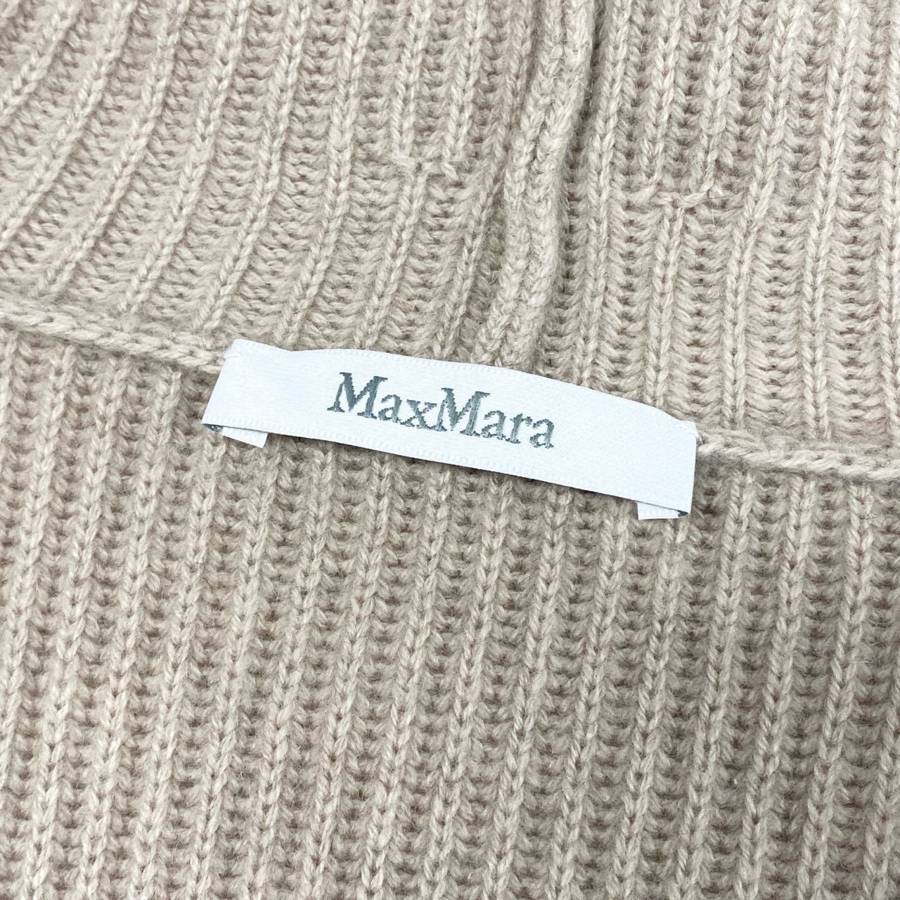 61g23 MAX MARA 白タグ フード ベルテッド ロングカーディガン ガウンコート ニット ウエストマーク グレージュ レディース