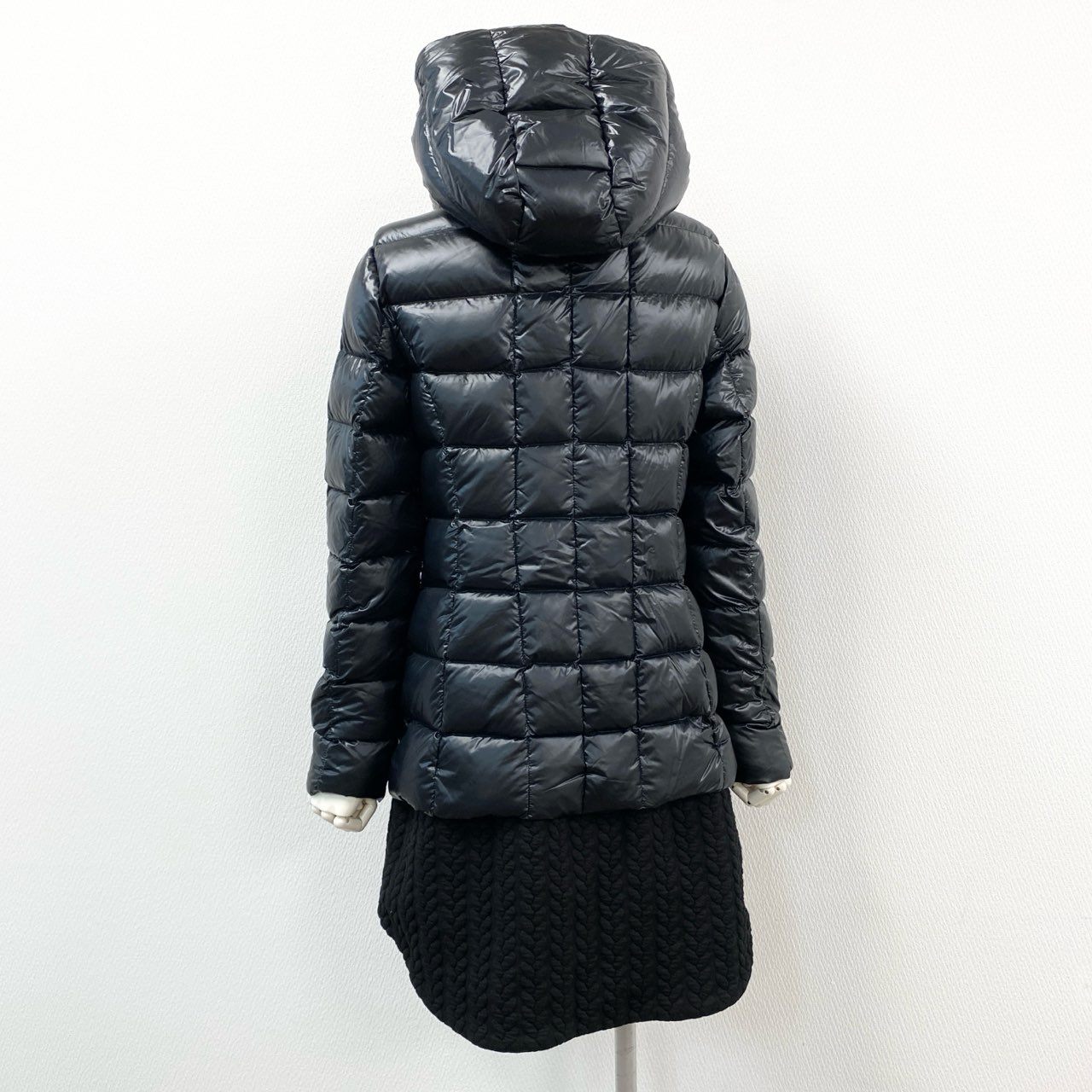 62g24 《未使用》 SNOWMAN NEW YORK スノーマン ニューヨーク レイヤード ダウンコート アウター 軽量ダウン フード付き 65S058 サイズS ブラック ナイロン レディース アウター_