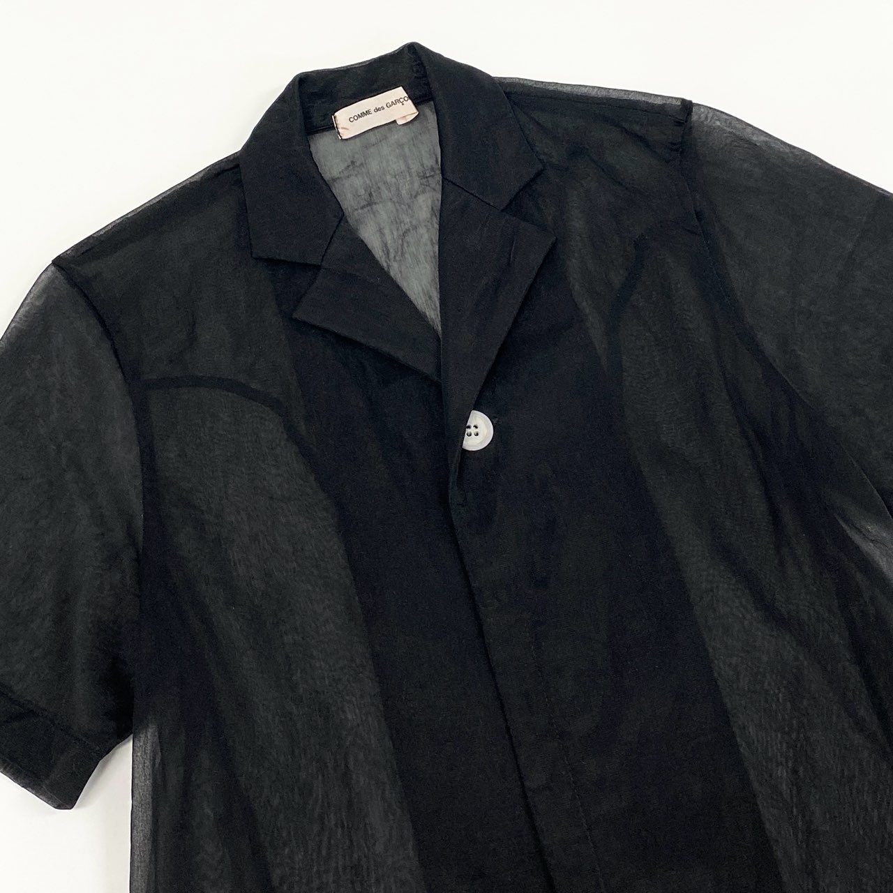43e12 COMME des GARCONS コムデギャルソン プルオーバー シアーシャツ S ブラック 透け感 メッシュ 半袖 夏 ヴィンテージ