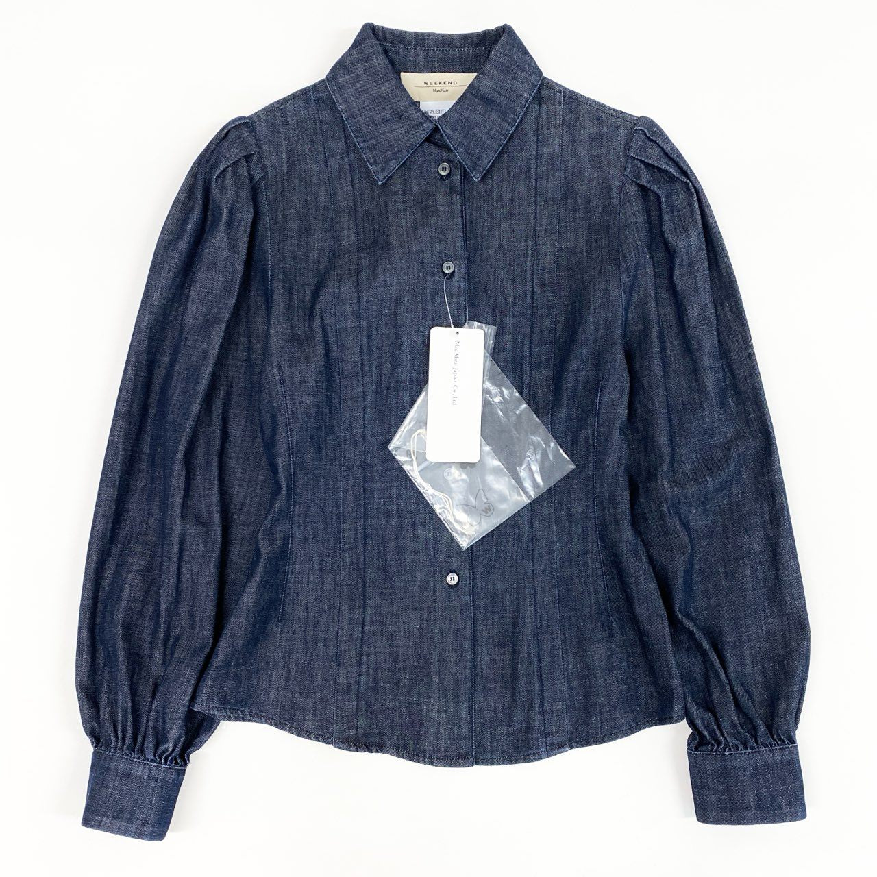 52d10 《新品タグ付き》 Max Mara マックスマーラ WEEKEND ウィークエンド デニムシャツ 長袖ブラウス トップス ショルダータック 23511112376 サイズ34 インディゴブルー コットン100% レディース