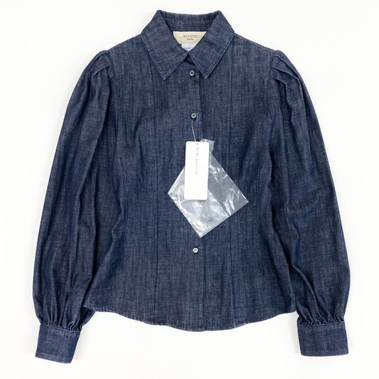52d10 《新品タグ付き》 Max Mara マックスマーラ WEEKEND ウィークエンド デニムシャツ 長袖ブラウス トップス ショルダータック 23511112376 サイズ34 インディゴブルー コットン100% レディース