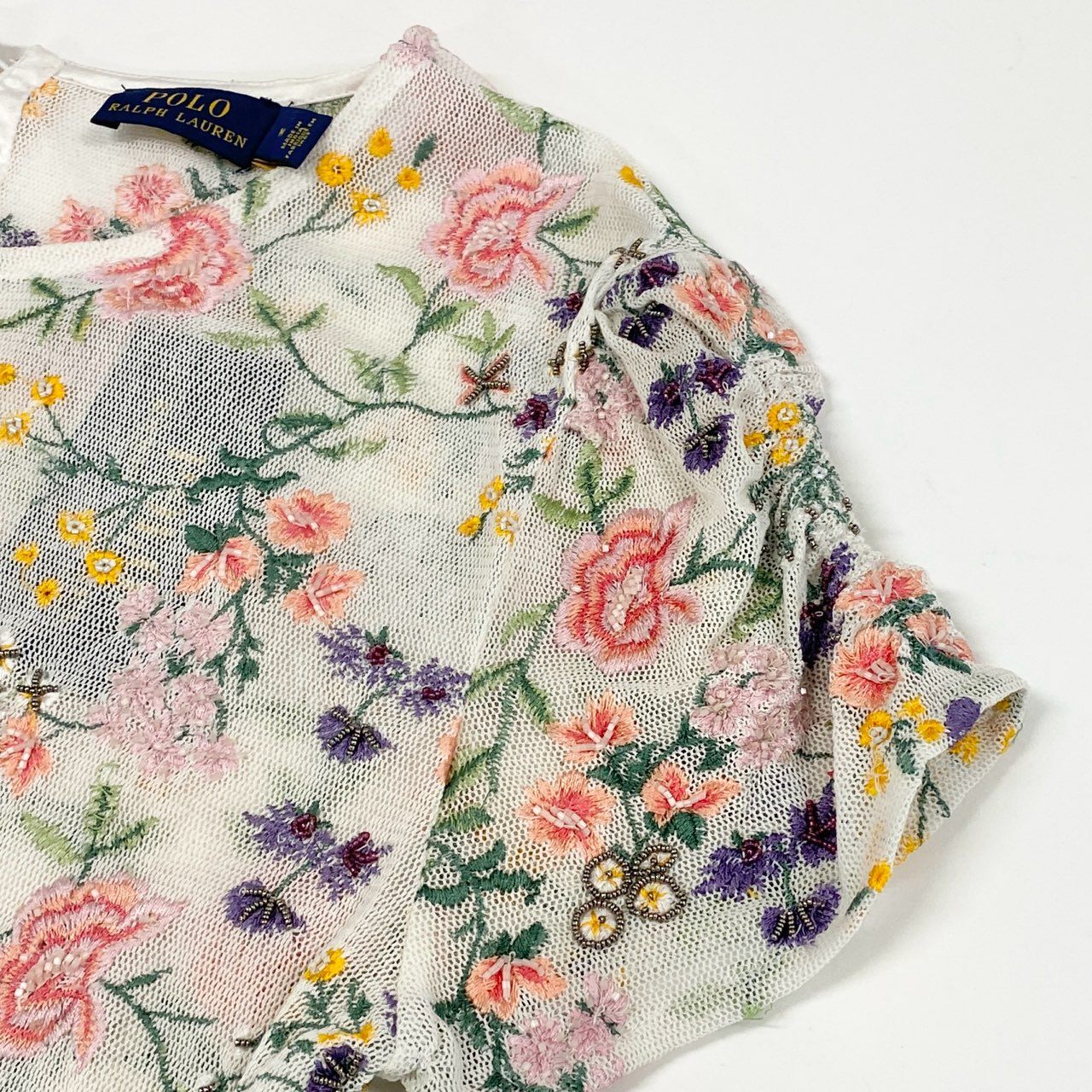 65d30 《新品タグ付き》 POLO RALPH LAUREN ポロ ラルフローレン 半袖レースカットソー Tシャツ トップス サイズM マルチカラー 花柄 コットン ナイロン レディース