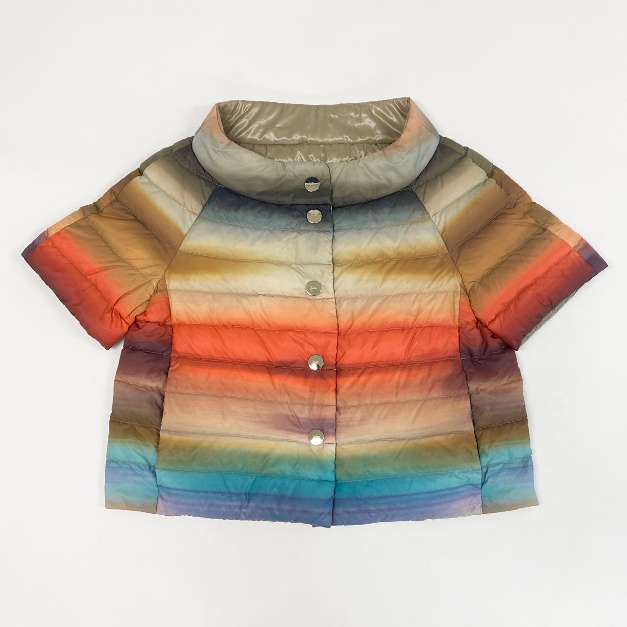 45c3 【美品】 HERNO ヘルノ Rainbow Reversible Down Jacket ショートスリーブ リバーシブル ダウンジャケット 42 レインボー 金ボタン マルチカラー ルーマニア製