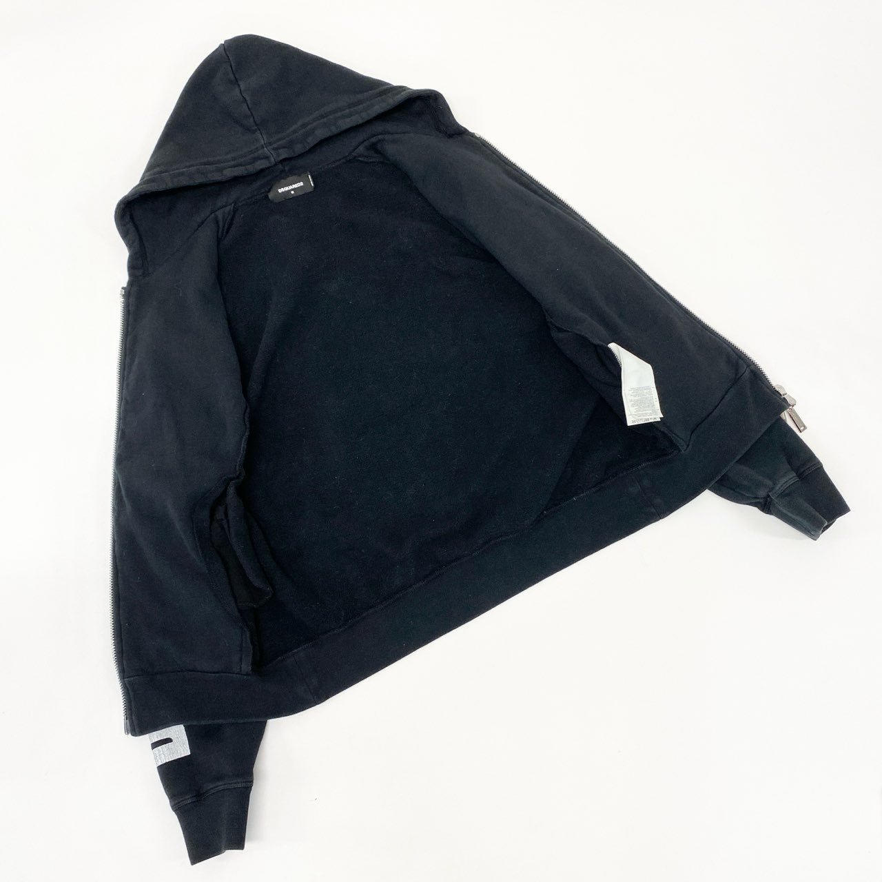 44h26 DSQUARED2 ディースクエアード イタリア製 サイドロゴプリント ジップアップパーカー フーディ S74HG0069 Mサイズ ブラック コットン メンズo07t