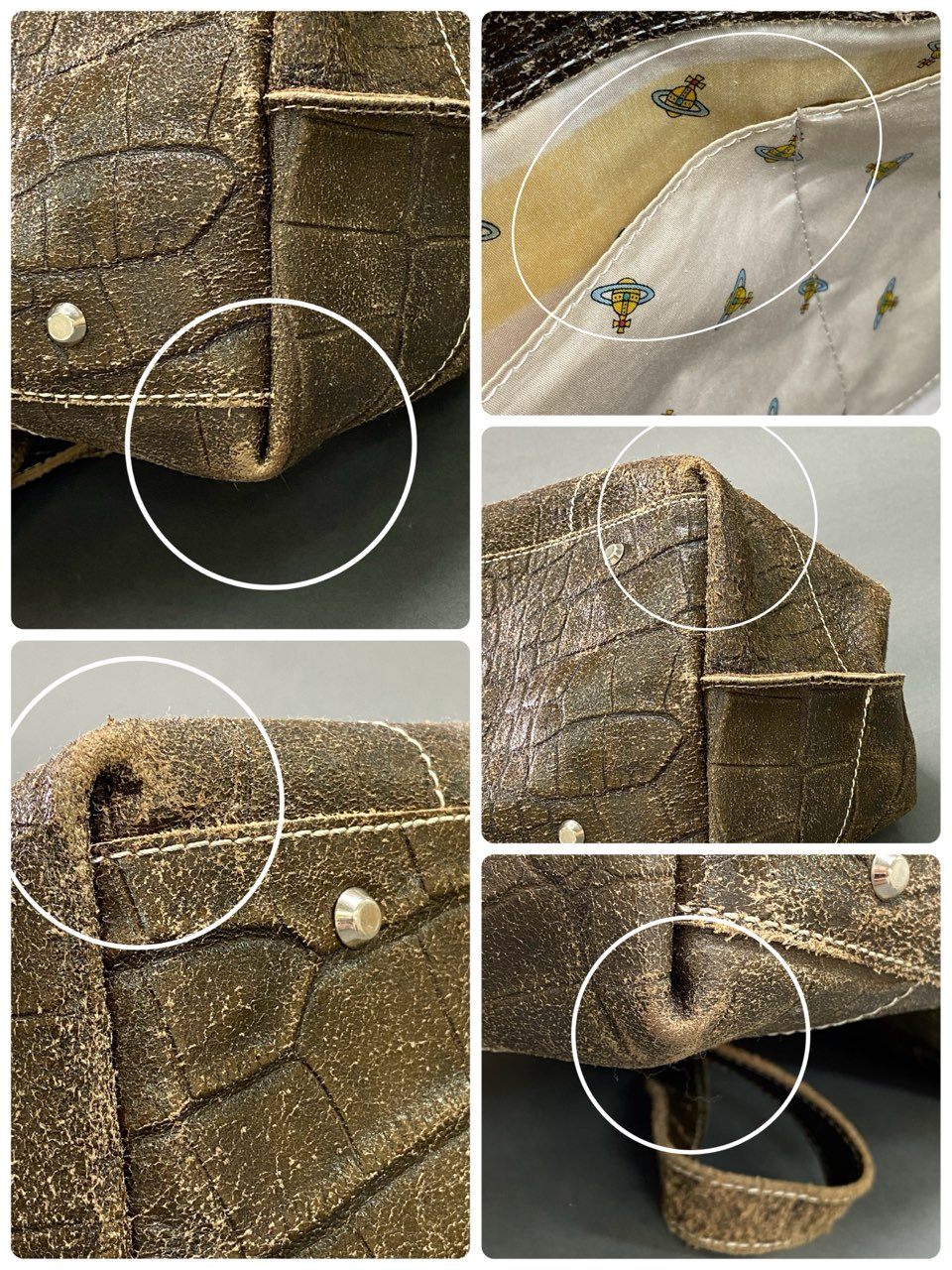 Ac6 Vivienne Westwood ヴィヴィアン ウェストウッド ORB オーブアイコン クラックレザー トートバッグ ブラウン Leather ショルダーバッグ クロコ型押し カバン 保存袋付属