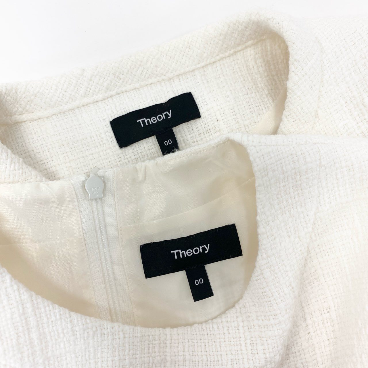 56j20 《極美品》 Theory セオリー セレモニースーツ ツイード生地 ノーカラージャケット ワンピース サイズ00 ホワイト レディース 入学式u02t