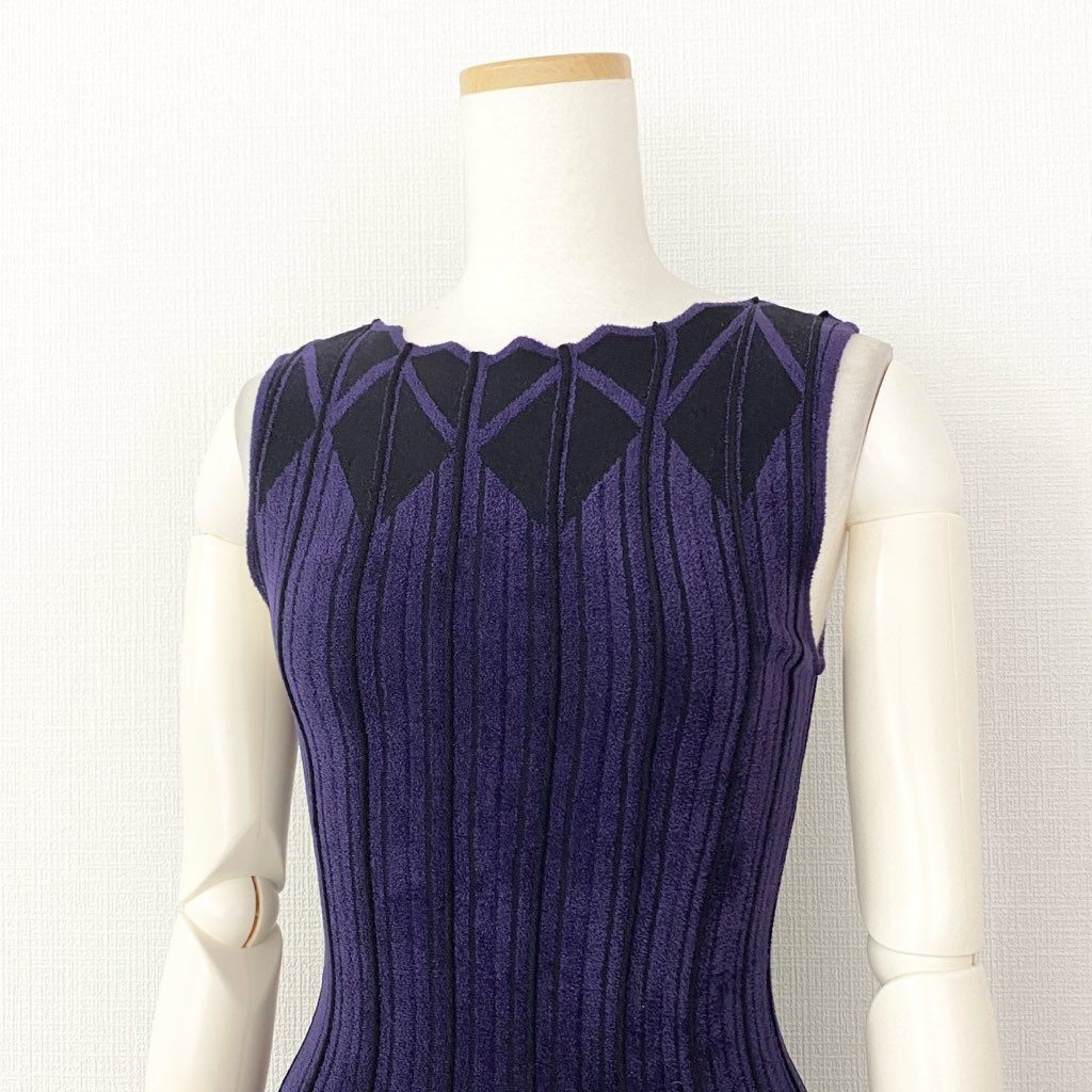 22f8 antonino valenti アントニーノヴァレンティ イタリア製 ノースリーブ ストレッチ ドレス ワンピース 19521-12-51-380 40 ブラック パーパープル