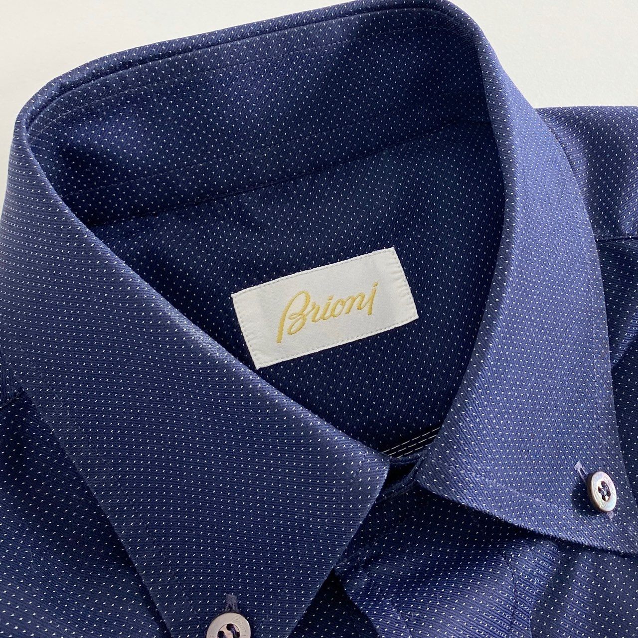 28h10 《美品》 イタリア製 Brioni ブリオーニ 長袖シャツ ボタンダウンシャツ BDシャツ サイズⅡ ネイビー×ホワイト コットン100% メンズ 男性用