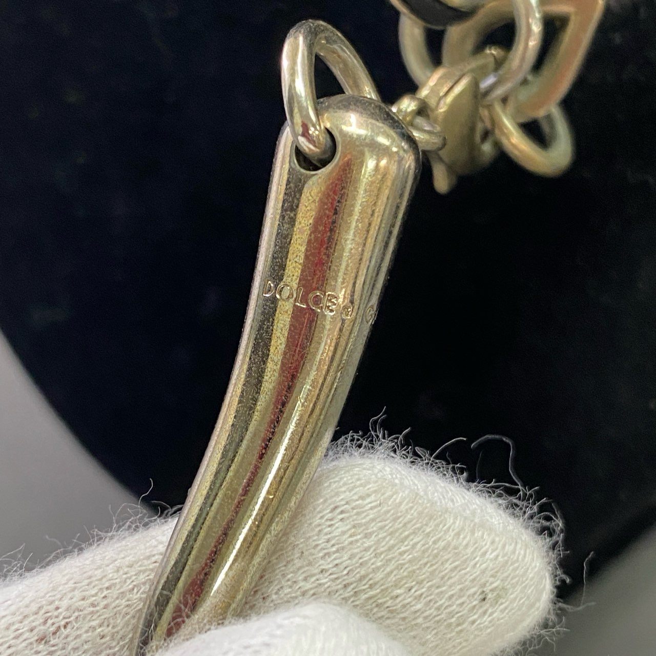 d15 DOLCE&GABBANA ドルチェアンドガッバーナ コルノトップ レザーネックレス ブラック シルバー アクセサリー ジュエリー チャーム ペンダント 箱付き