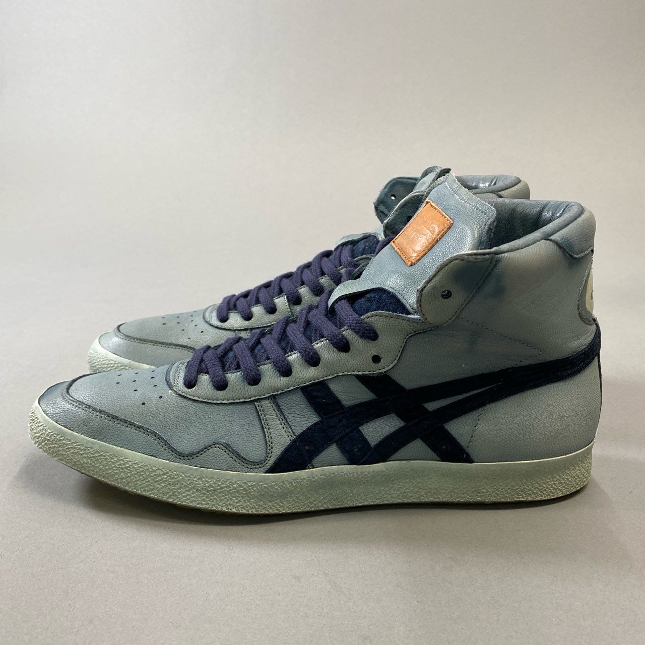 1h15《美品》COACH コーチ × Onitsuka Tiger オニツカタイガー 染め加工 ヴィンテージライク ハイカットスニーカー 26cm ブルー レザー シューズ コラボ 日本製t18r