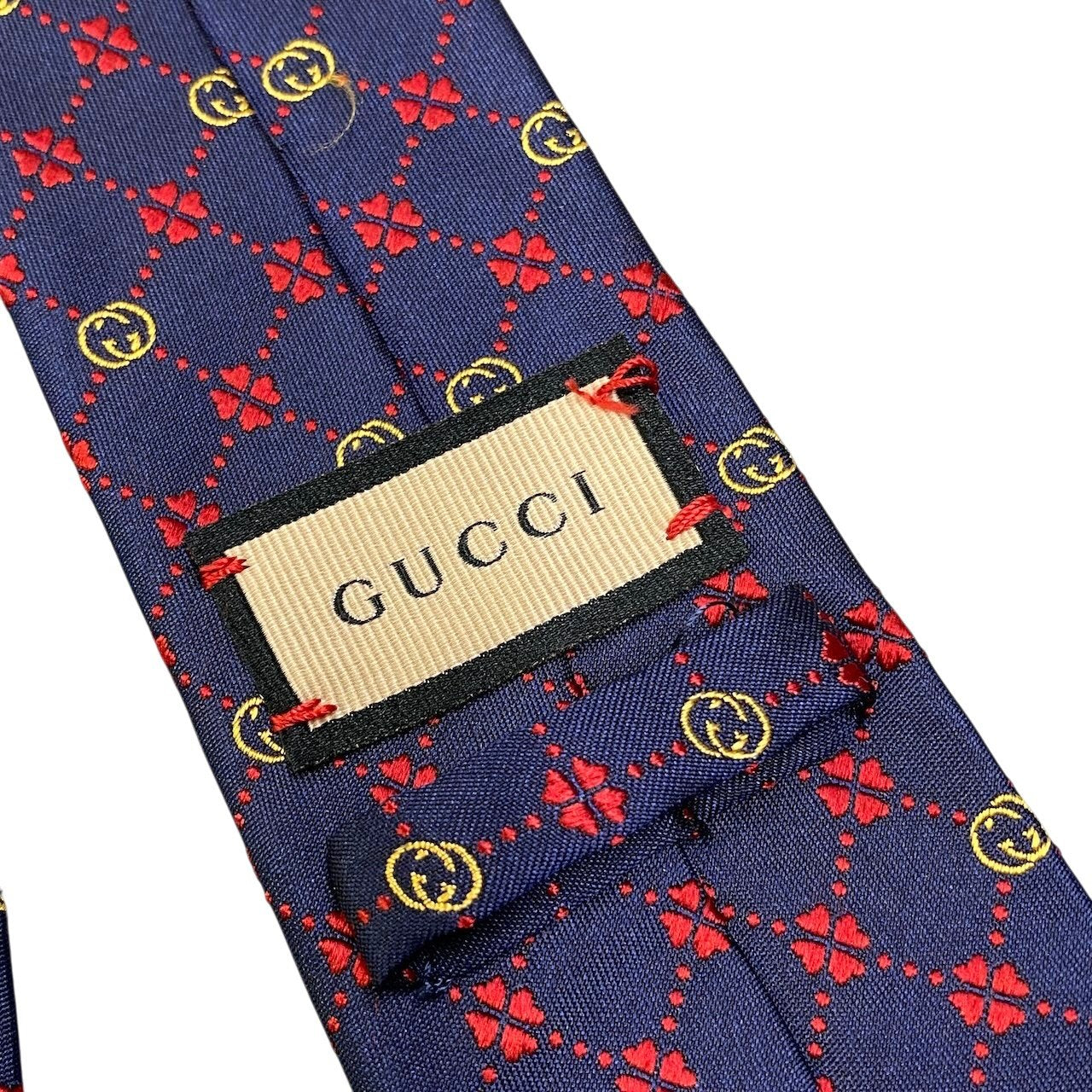 e16 GUCCI グッチ ネクタイ インターロッキングG クローバー ネイビー メンズ 男性用u02t