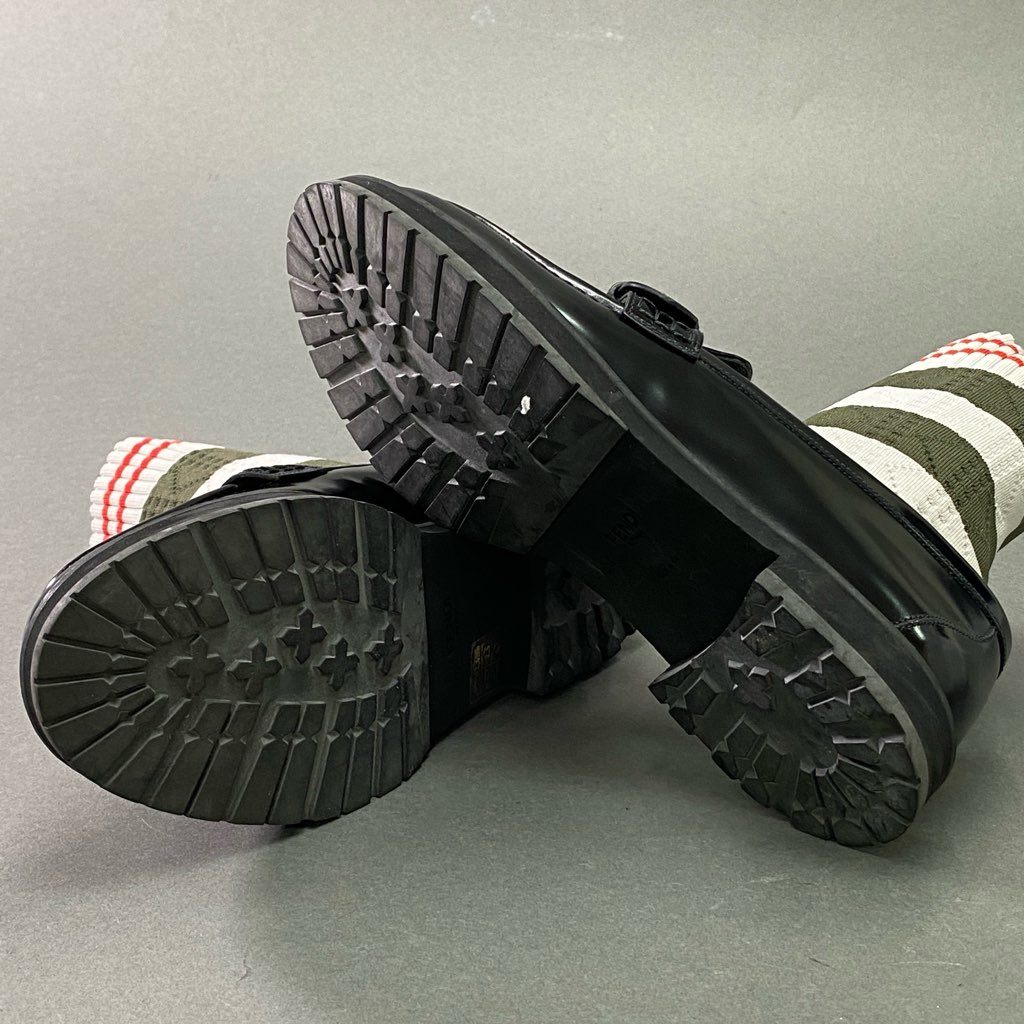 3e10 FENDI フェンディ ニットソックスローファー 37 ブラック レザー ピンバックルベルト 革靴 シューズ
