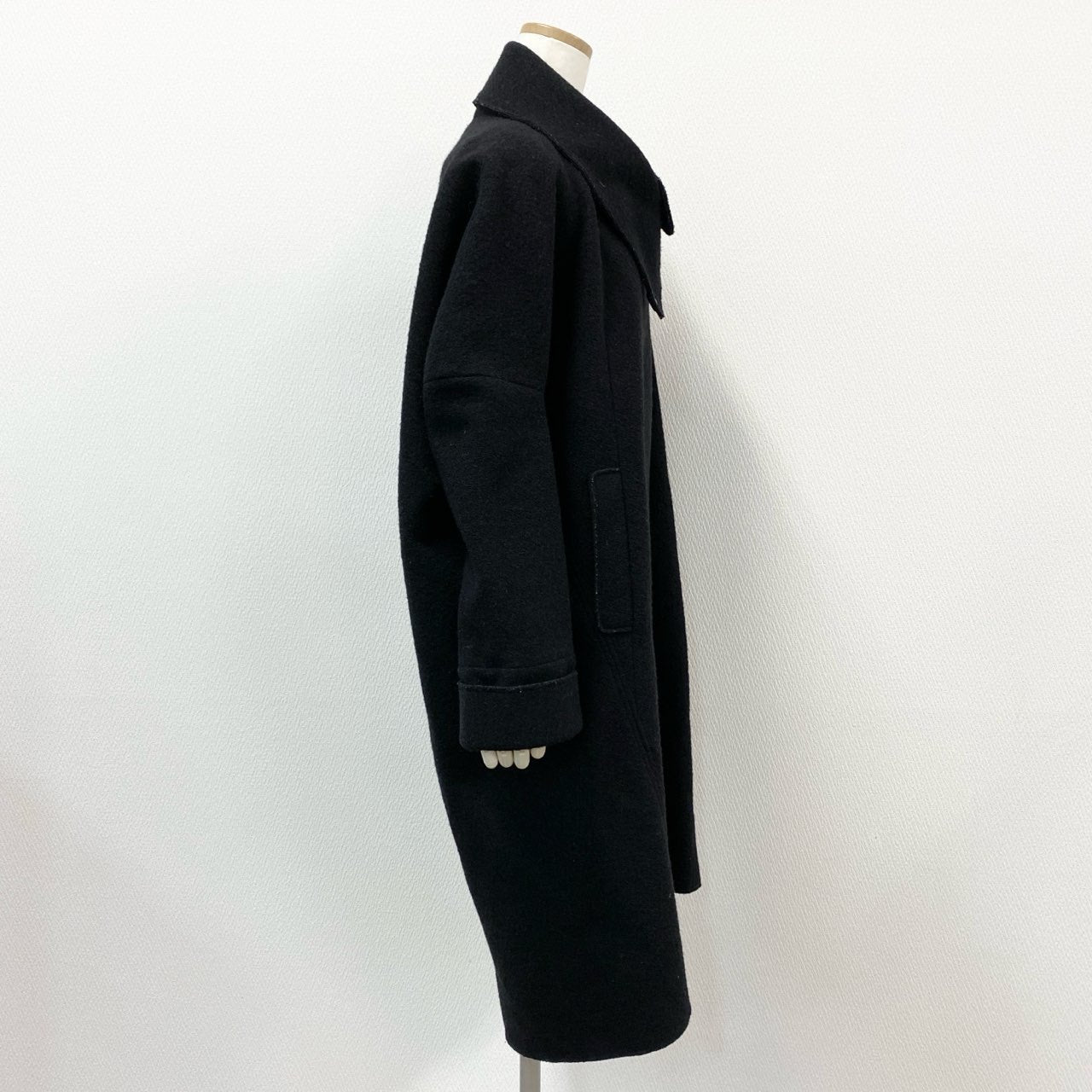 34k28 LIVIANA CONTI リビアナコンティ スタンドカラー ロングコート ウールブレンド◎ ヴァージンウール ボリューム襟 S ブラック レディース