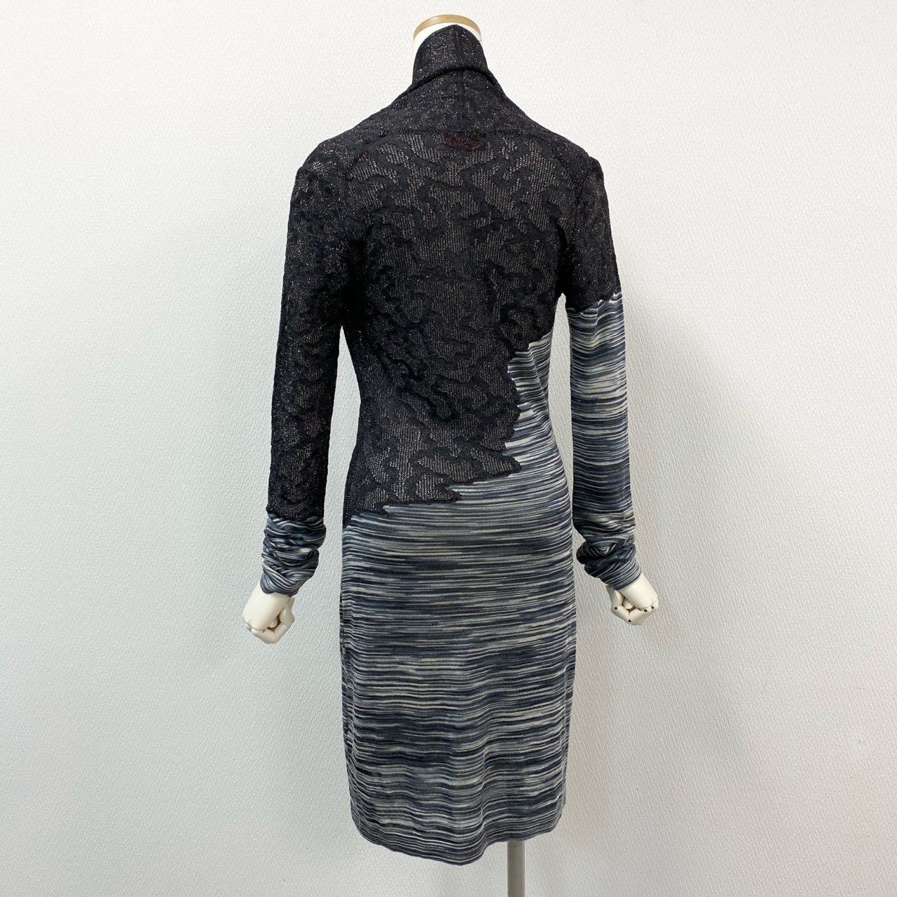 17f30 MISSONI ミッソーニ ラメレース切替 ニットワンピース 長袖ワンピース 膝丈ワンピース サイズ40 グレー系 レディース 女性用