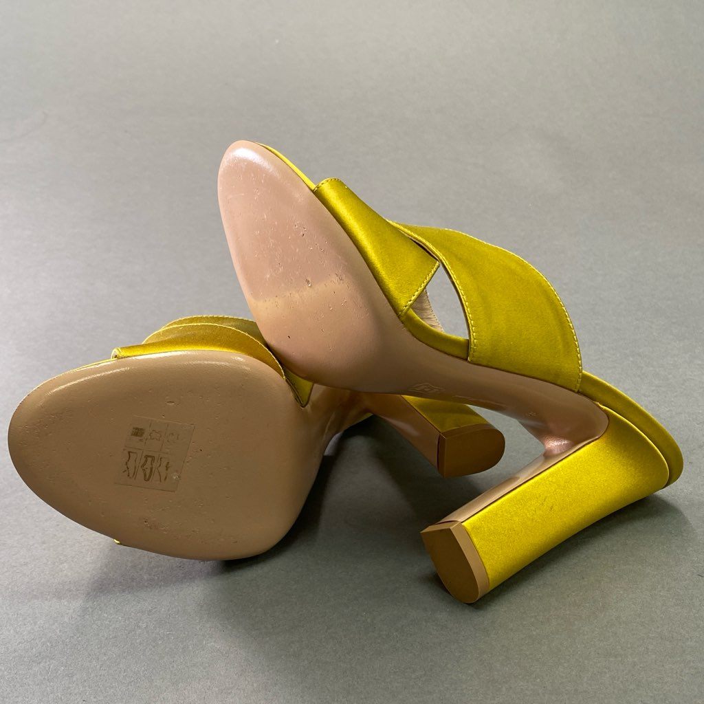 3d3 Gianvito Rossi ジャンヴィトロッシ チャンキーヒール サテン ミュール サンダル パンプス シューズ イタリア製 38 ゴールド