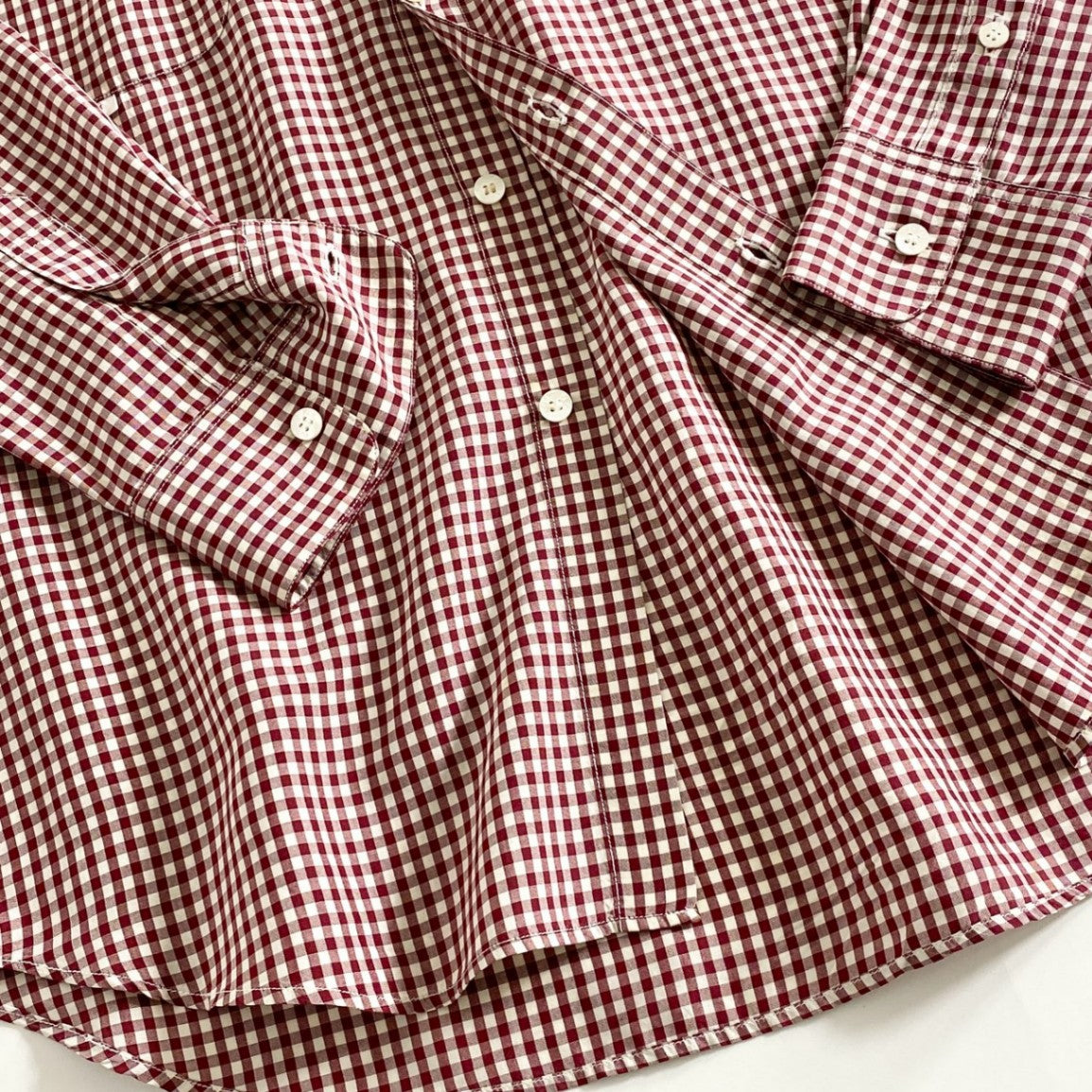 77d12 日本製 Papas パパス 長袖シャツ ボタンダウンシャツ チェックシャツ M レッド×ホワイト 絹 シルク100% メンズ 紳士服