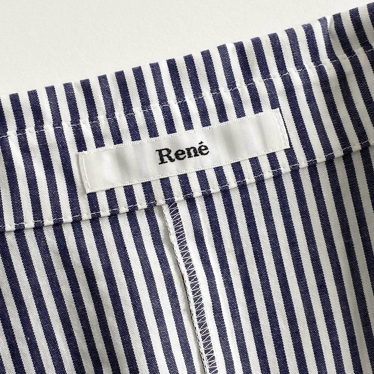30d14 【美品】 Rene ルネ シャツワンピース ノースリーブワンピース パールボタン ストライプ 5826500 サイズ36 ブルー ホワイト コットン100% レディース 日本製