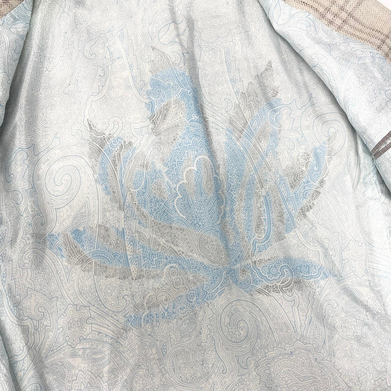 48c18 ETRO エトロ テーラードジャケット チェック柄 裏地ペイズリー柄 イタリア製 コットンリネン混 メンズ 男性用 52 ベージュ系u02t