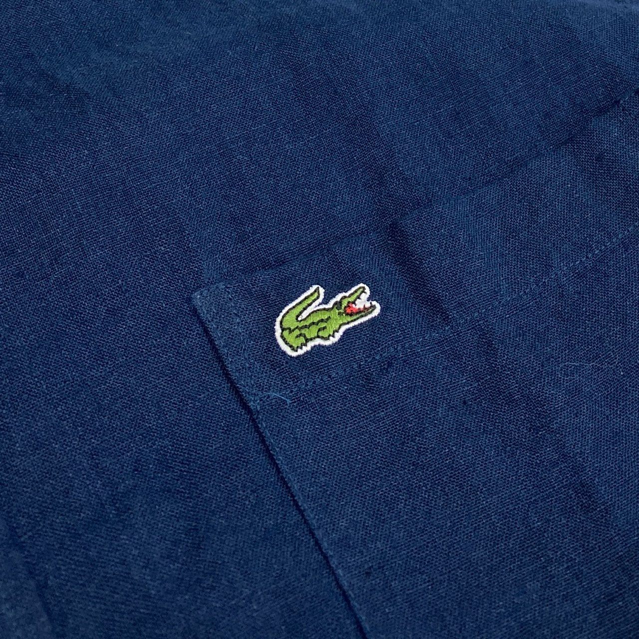 18f19 《未使用保管品》タグ付 LACOSTE ラコステ 総リネン ボタンダウン半袖シャツ ビジネス◎ カジュアル◎ CH8736 4 Lサイズ ネイビー 麻100%