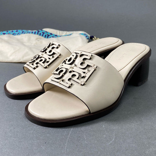 3e12 【極美品】 定価¥72,500 TORY BURCH トリーバーチ INES アイネス ヒールサンダル 5 1/2M ホワイト レザー シューズ T-LOGO SANDAL