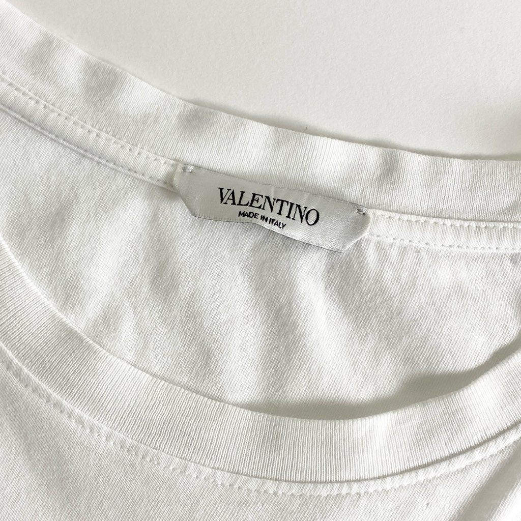13e22 VALENTINO ヴァレンティノ イタリア製 フロントロゴ Tシャツ クルーネック カットソー プリント WV3MG10V738 Lサイズ ホワイト コットン 春夏