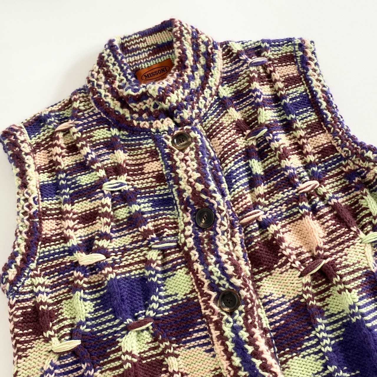 37d22 【美品】 伊製 MISSONI ミッソーニ 46 マルチカラー カシミヤ100%ニット ニットベスト カシミヤニット レディース 婦人服