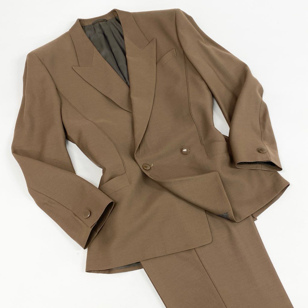 63d8-9 Thierry mugler ティエリー ミューグレー ダブルブレスト スーツ セットアップ ジャケット/スラックスパンツ サイズ48 オリーブ ウール100% メンズ 日本製
