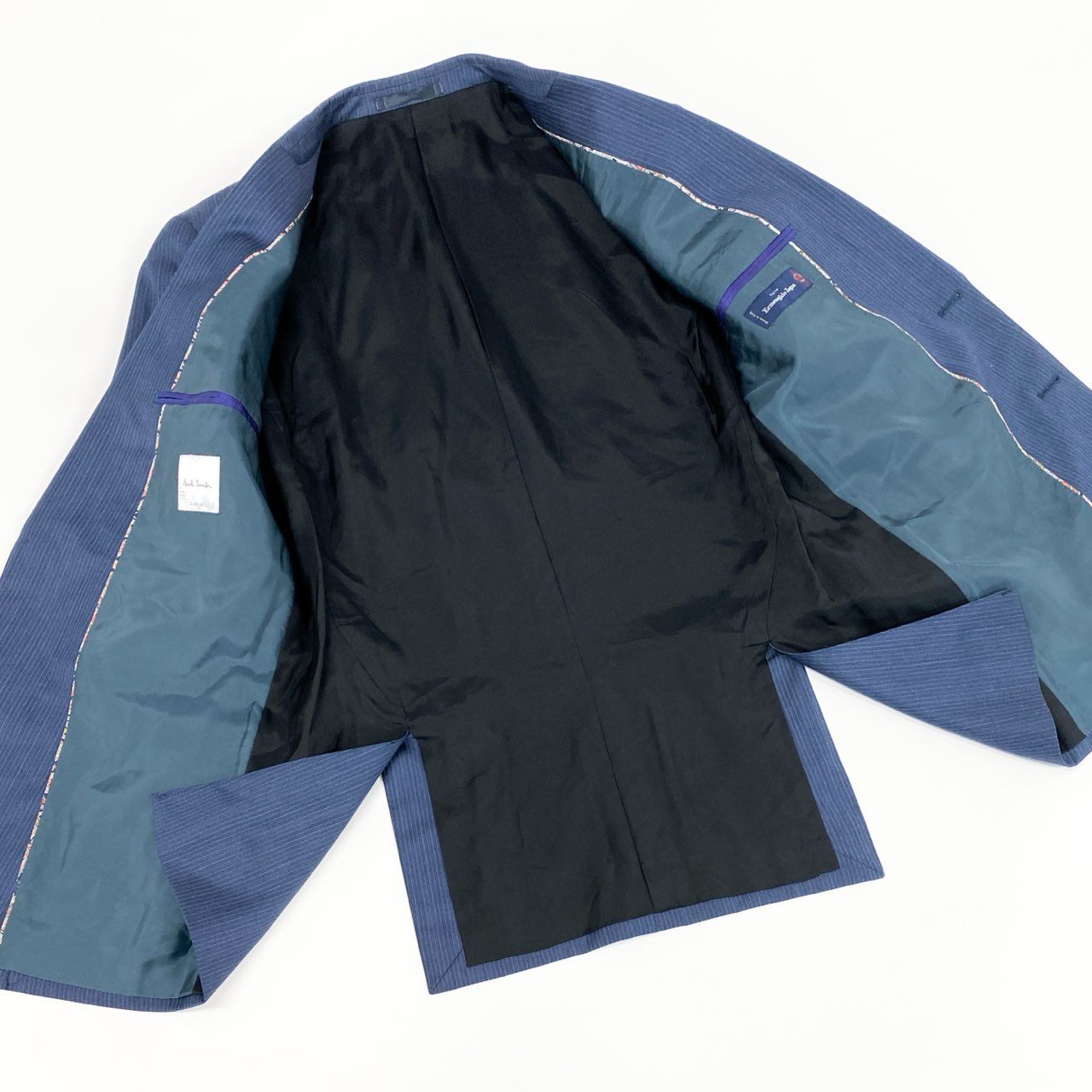 32d11 《美品》 Paul Smith ポールスミス シングルスーツ セットアップ イタリア製 エルメネジルドゼニア社生地 サイズXL ブルー ストライプ メンズ 日本製