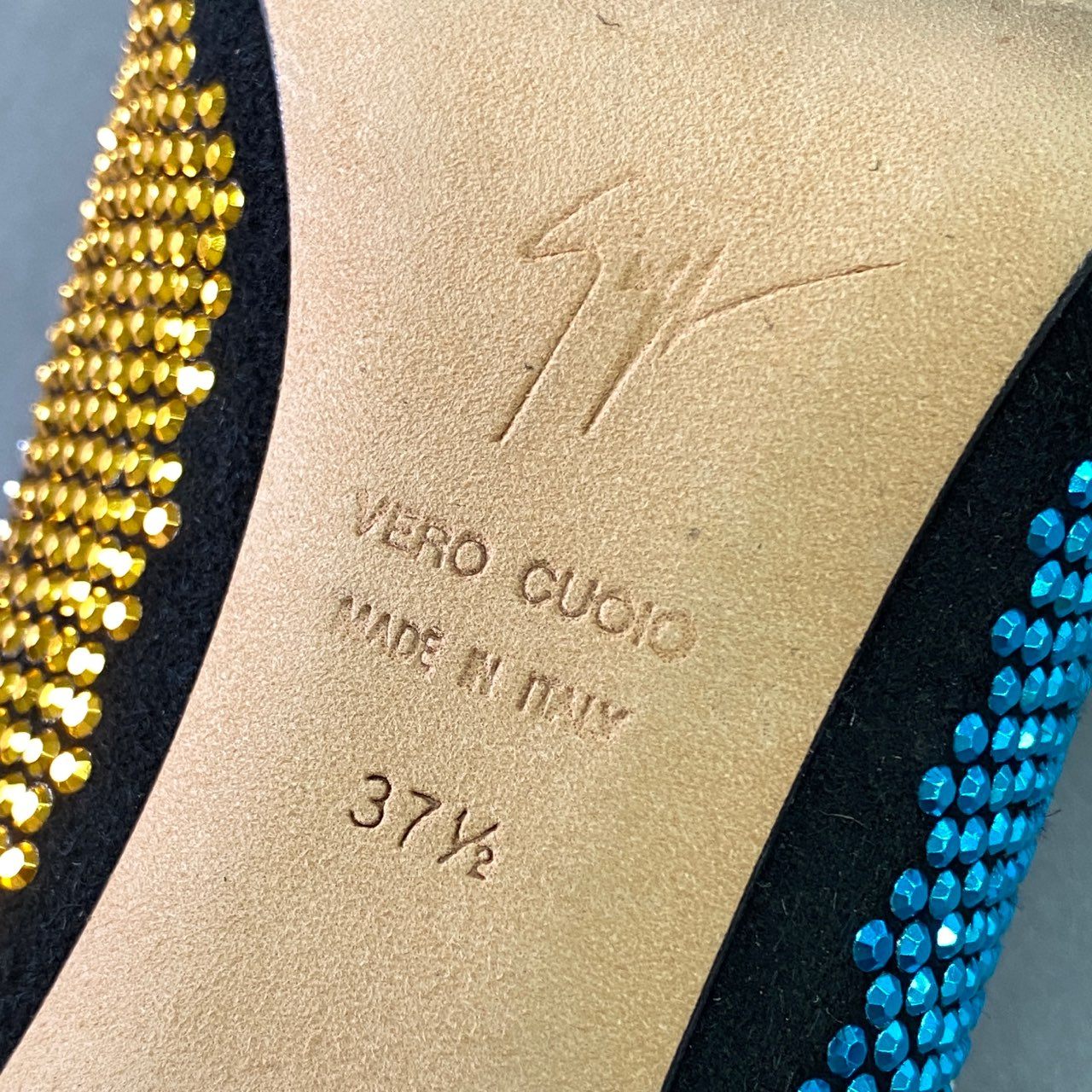 5l20 GIUSEPPE ZANOTTI ジュゼッペザノッティ オープントゥ レインボーラインストーン パンプス 37 1/2 レザー パーティ イタリア製 シューズ