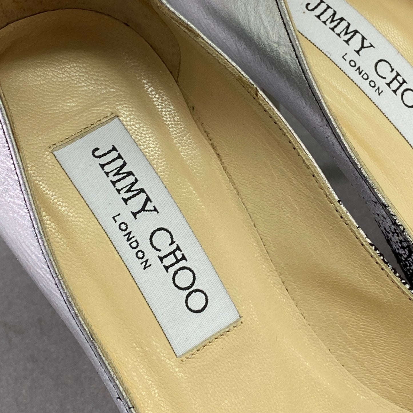 4l25 JIMMY CHOO ジミーチュウ グラデーション レザーパンプス 35 1/2 ブラック シルバー Leather イタリア製 シューズ