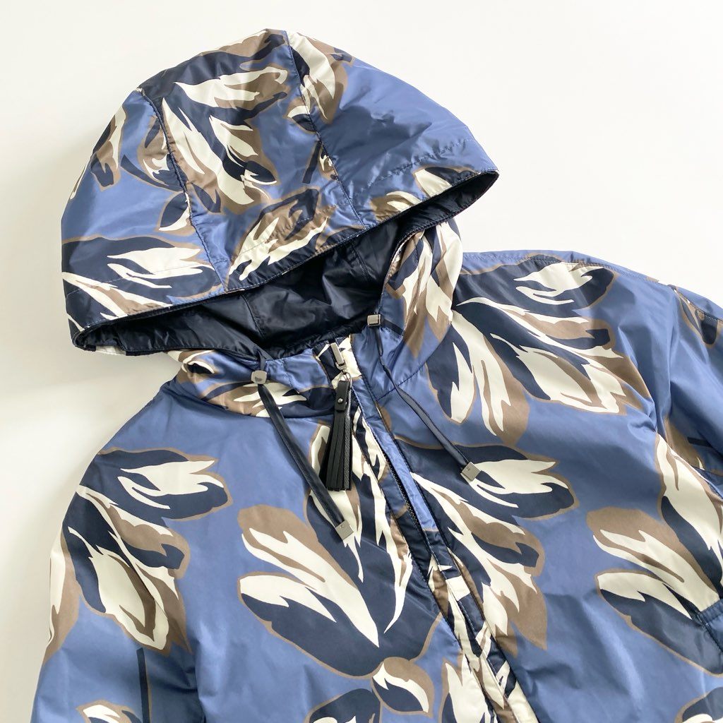 54h9 《美品》 Max Mara The Cube マックスマーラ リバーシブル フーディ ジャケット ブルゾン 無地 総柄 40 ブルー ネイビー ナイロン