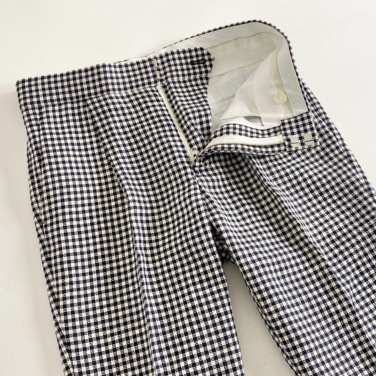 4j17 定価¥61,600 Drawer ドゥロワー 22SS ウールシルク ギンガムチェック テーパードパンツ 6514-236-1186 34 ブラック ホワイト 日本製
