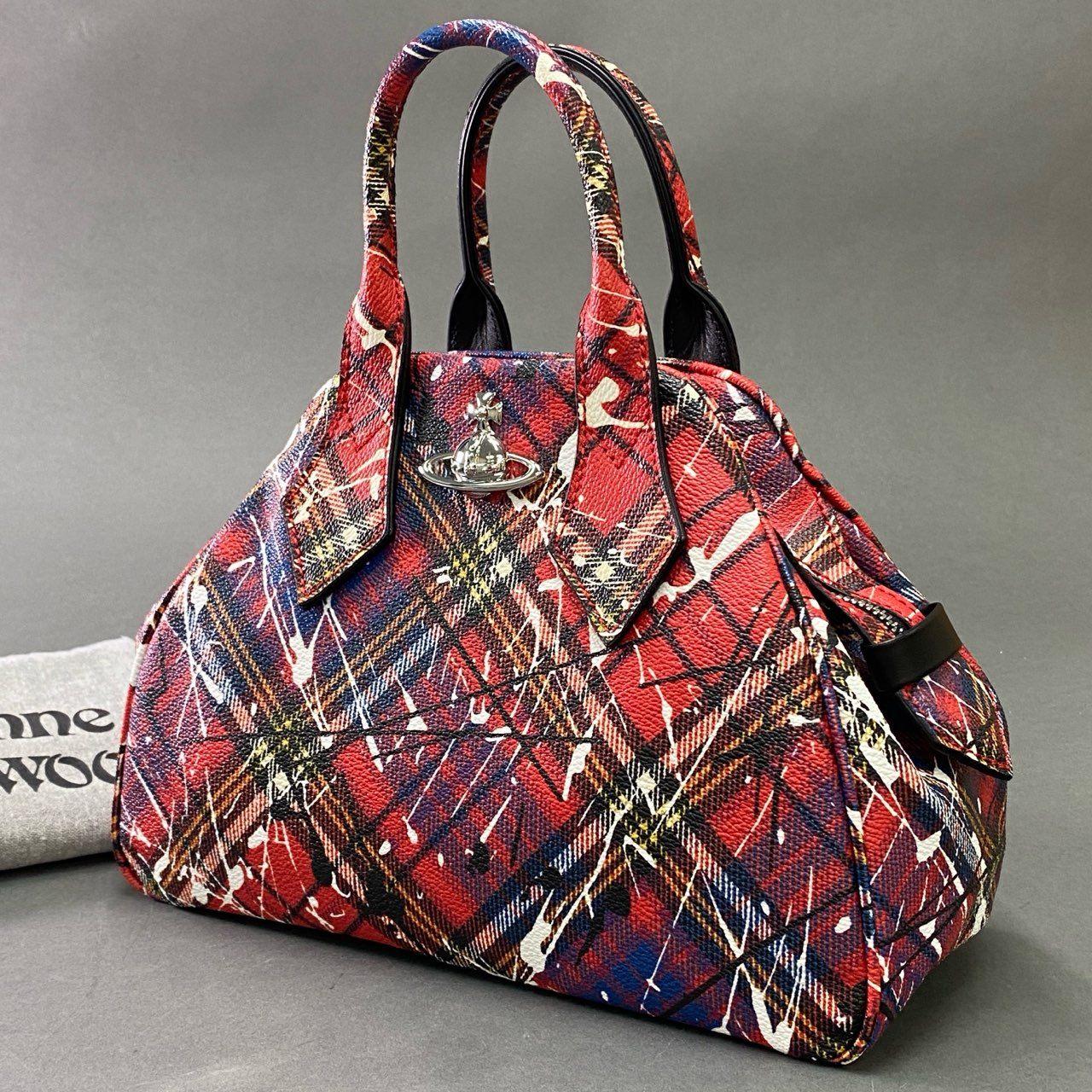 Db17 《美品》 Vivienne Westwood ヴィヴィアン ウエストウッド YASMINE ヤスミンバッグ レッド ORB オーブ ペイントチェック イタリア製 保存袋付き
