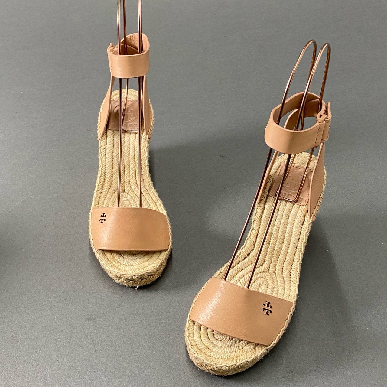 5d16 《美品》 定価¥46,200 TORY BURCH トリーバーチ BIMA2 エスパドリーユ ウェッジソール サンダル 5 ピンク ベージュ レザー シューズ 箱有