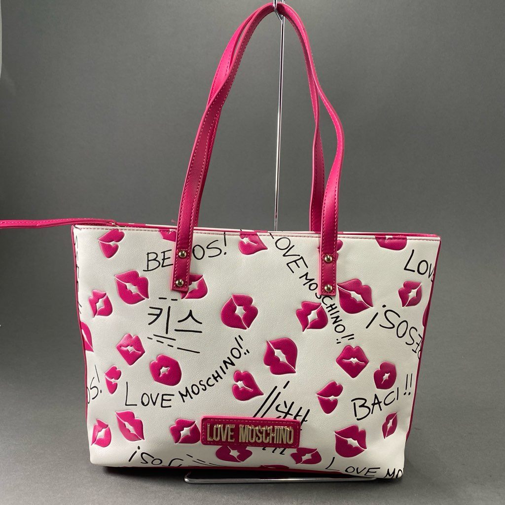 Df8 《美品》 LOVE MOSCHINO ラブ モスキーノ Lips Bag リップス トートバッグ ホワイト ピンク ショルダーバッグ