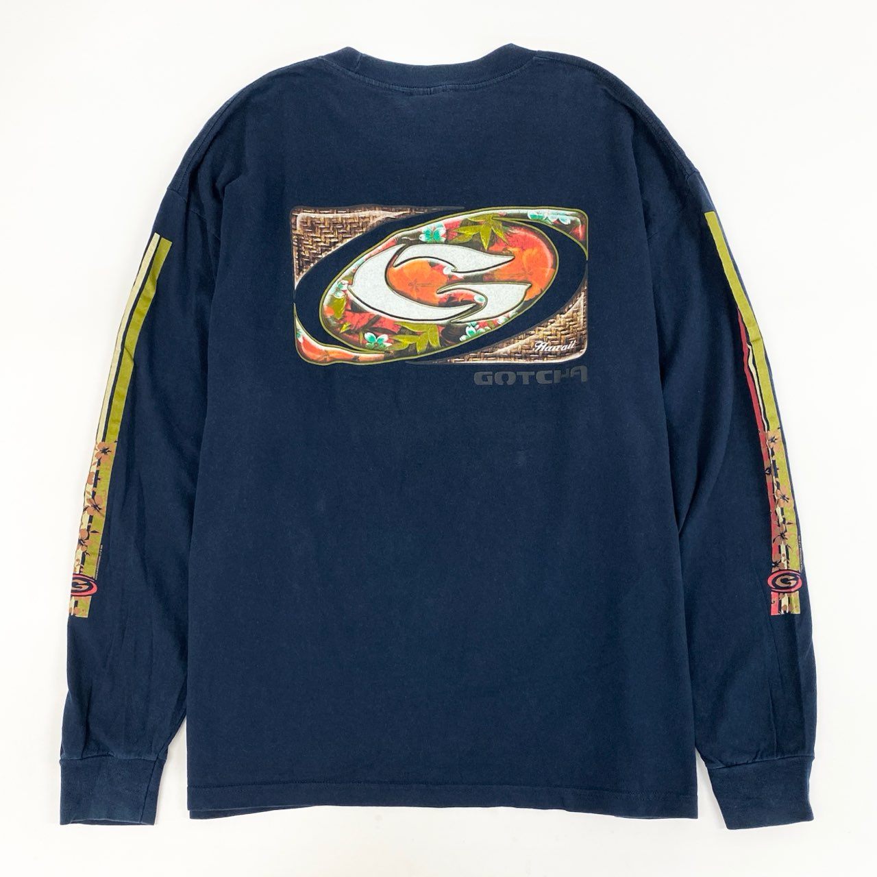 66i11 GOTCHA ガッチャ 長袖カットソー 98年 90’s old surf 両面袖プリント Tシャツ USA製 メンズ 男性用 XL ネイビー マルチカラー コットン100%u02t