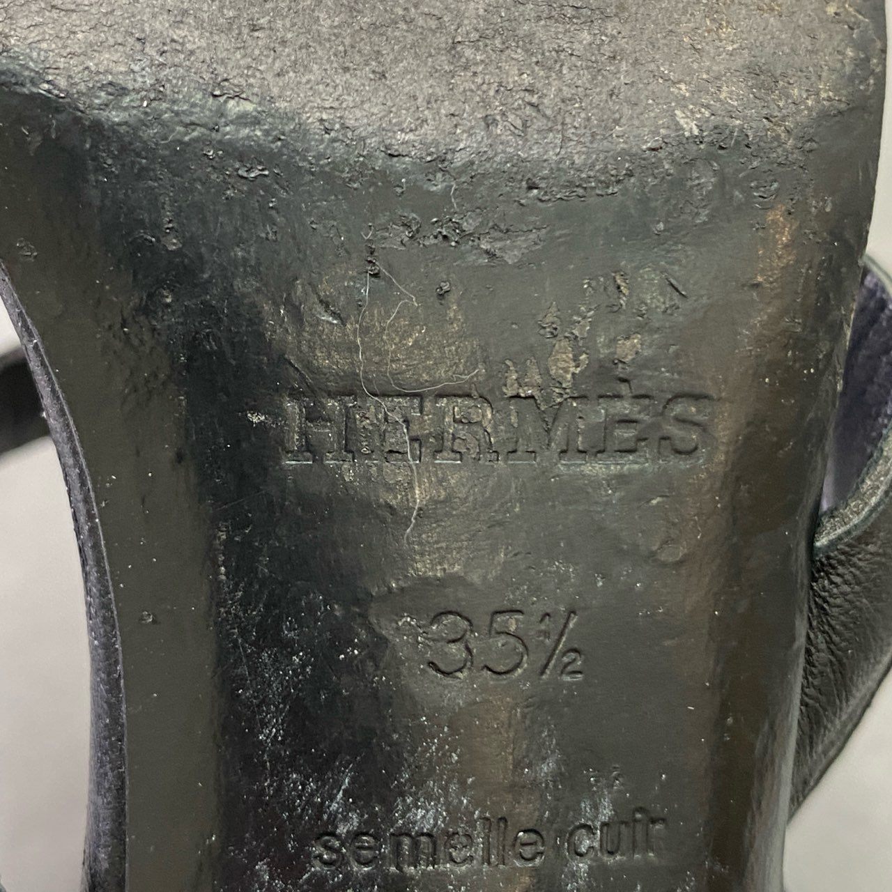 3f23 HERMES エルメス ビキニ ミュール サンダル 35 1/2 ブラック レザー シェーヌダンクル シューズ 夏