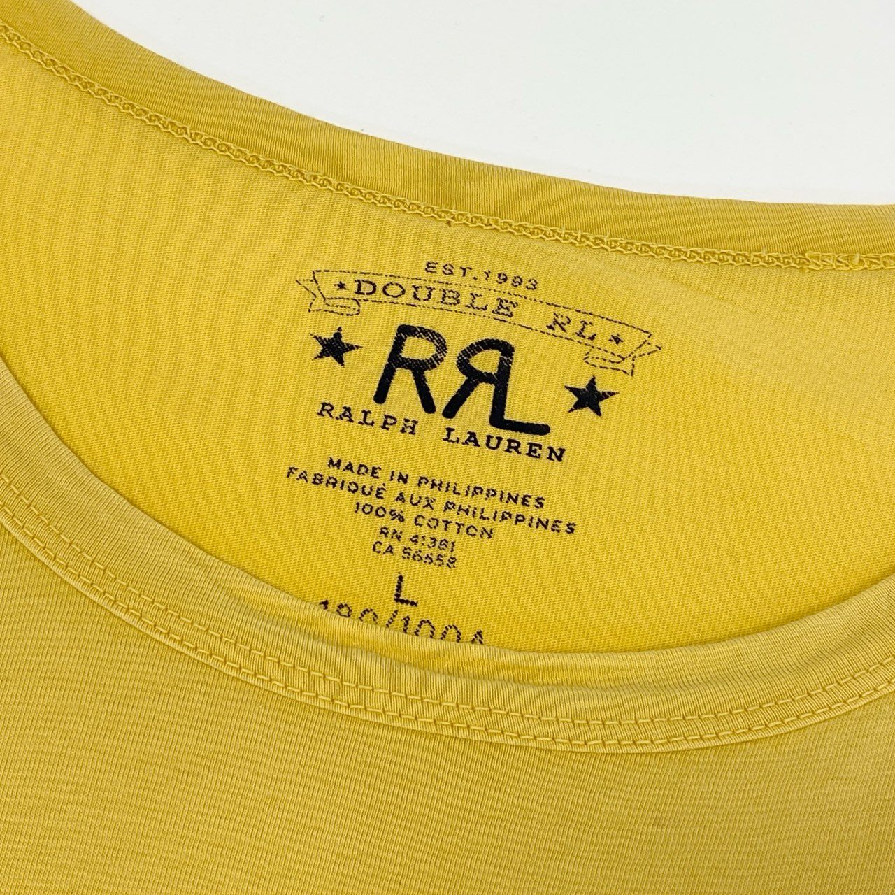 69f21 RRL DOUBLE RL ダブルアールエル コットンジャージー グラフィックプリント Tシャツ カットソー 半袖 Lサイズ イエロー コットン