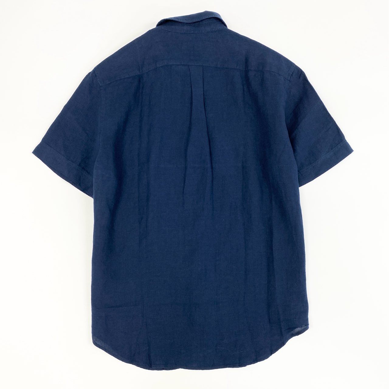 18f19 《未使用保管品》タグ付 LACOSTE ラコステ 総リネン ボタンダウン半袖シャツ ビジネス◎ カジュアル◎ CH8736 4 Lサイズ ネイビー 麻100%