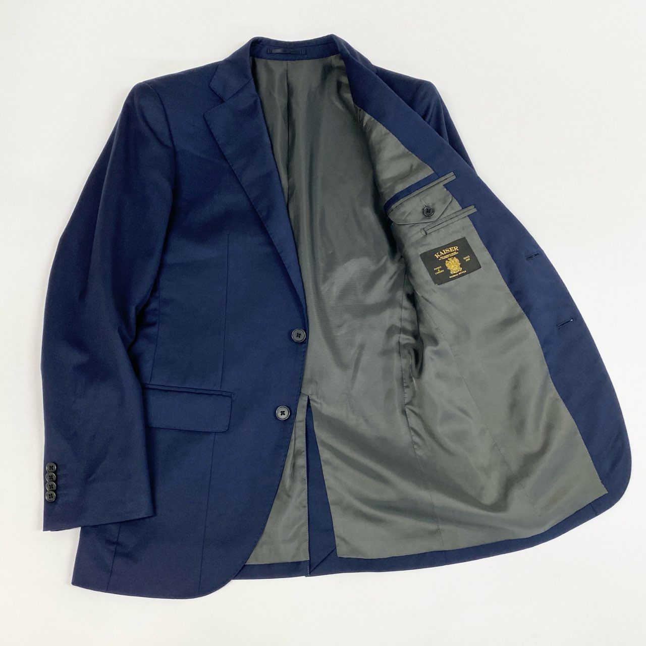 53j17 GINZA GLOBAL STYLE ギンザグローバルスタイル セットアップスーツ 3ピース 高級ライン KAISER シングルスーツ ネイビー メンズu02t