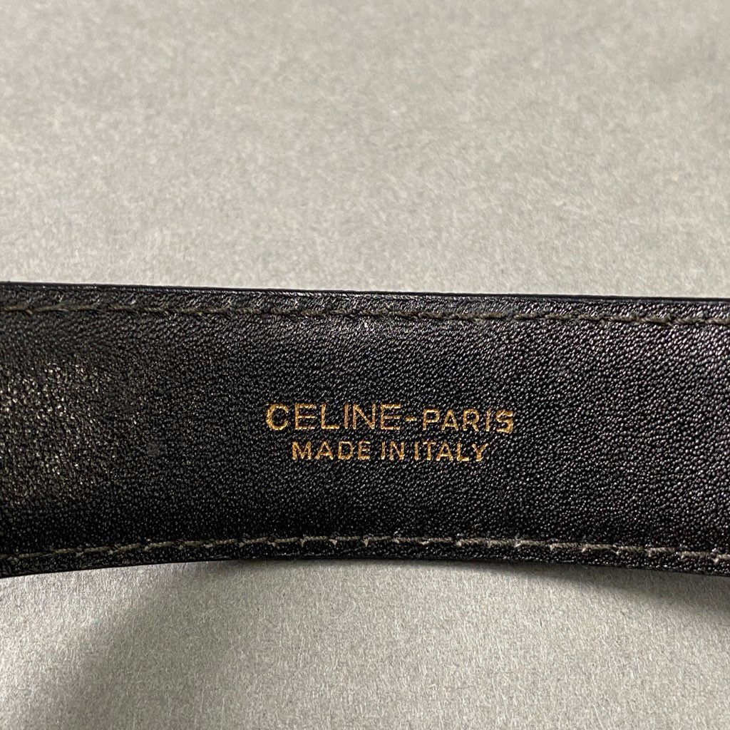 6f23 CELINE セリーヌ ダブルトリオンフ レザーベルト 60 ブラック Leather Belt イタリア製 ゴールド金具