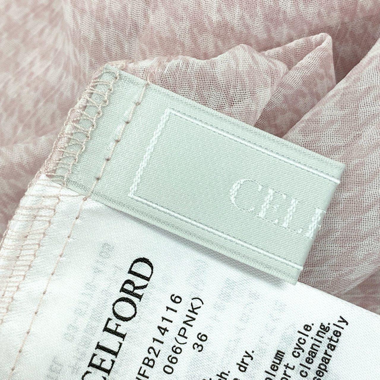 74l25 《新品タグ付き》 CELFORD セルフォード フリルシアーシャツ 長袖ブラウス トップス 千鳥格子 CWFB214116 サイズ36 ピンク ポリエステル100% レディース