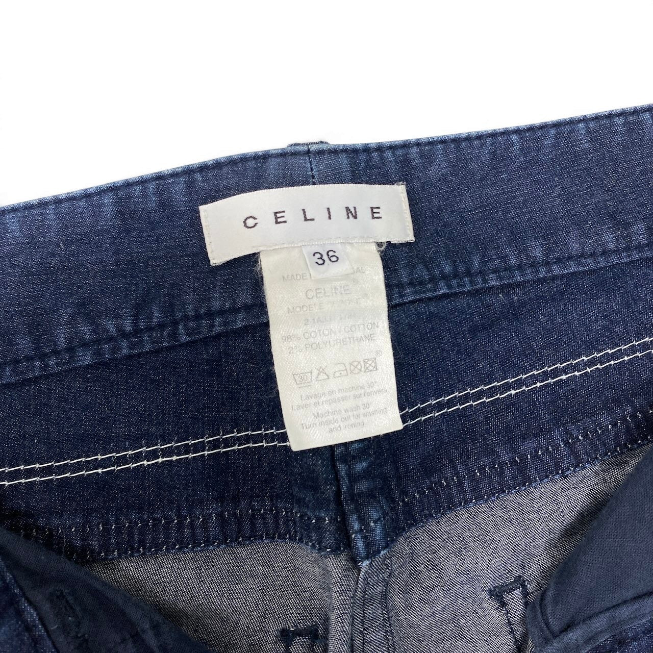 Ef26 CELINE セリーヌ デニムパンツ コットンブレンド ロゴ刺繡 薄手パンツ レディース女性用 36 ブルーu02tu02t