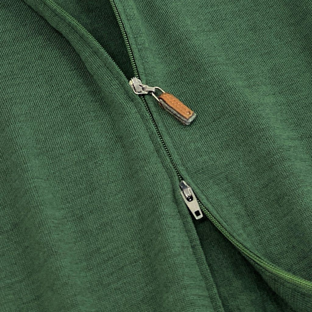 5f7 BRUNELLO CUCINELLI ブルネロクチネリ カシミヤ混 イタリア製 ドライバーズニット セーター ジップアップ エルボーパッチ グリーン ウール カシミア