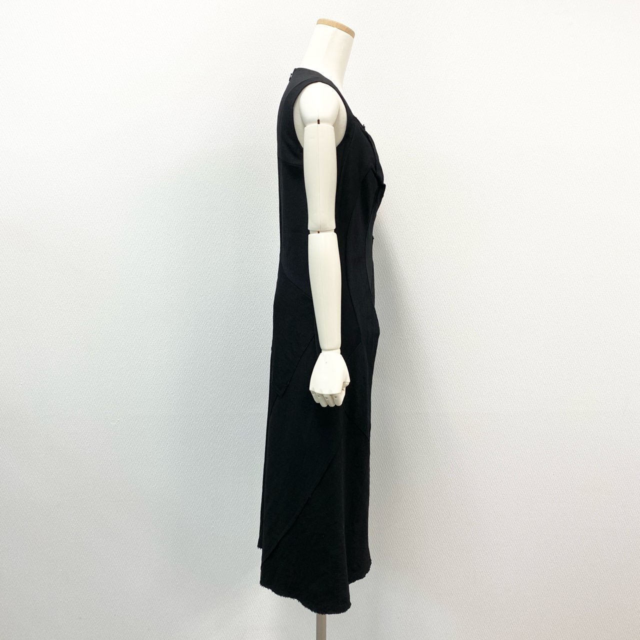 57h28 JUNYA WATANABE COMME des GARCONS ジュンヤワタナベ コムデギャルソン AD2002 裁断加工 パッチワーク 再構築 ノースリーブワンピース ドレス Y2K ロング丈 M ブラック ウール レディースo07t
