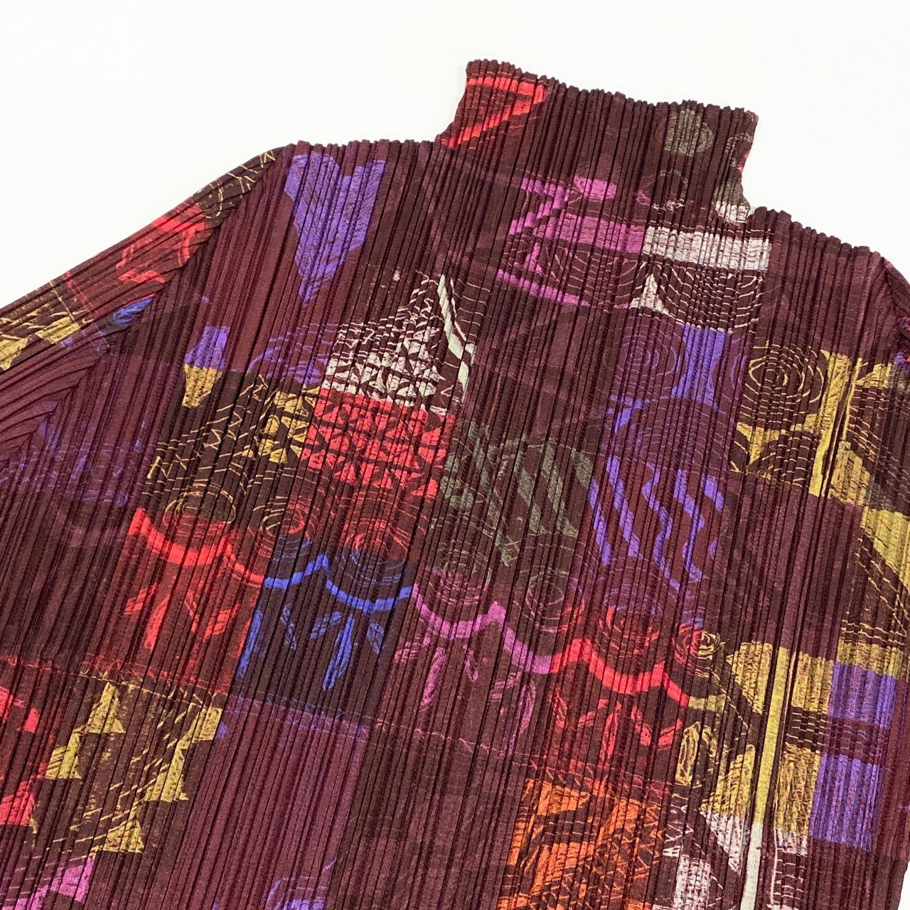 47b28 【美品】 PLEATS PLEASE プリーツプリーズ イッセイミヤケ 総柄プリーツカットソー トップス PP71-JK581 サイズ3 マルチカラー ポリエステル100% レディース