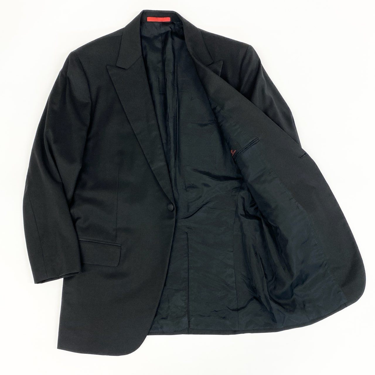 61g23 ISAIA NAPOLI イザイア ナポリ セットアップ スーツ GREGORY グレゴリー ピークドラペル テーラードジャケット スラックスパンツ 大きいサイズ 56 ブラック メンズ