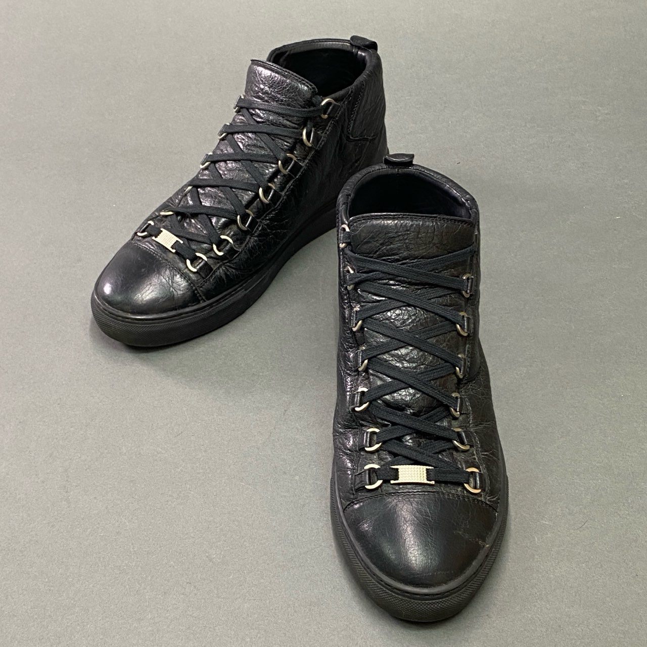 3a27 BALENCIAGA バレンシアガ ARENA アリーナ ハイカットスニーカー シューズ レザー 412381 42 ブラック 本革