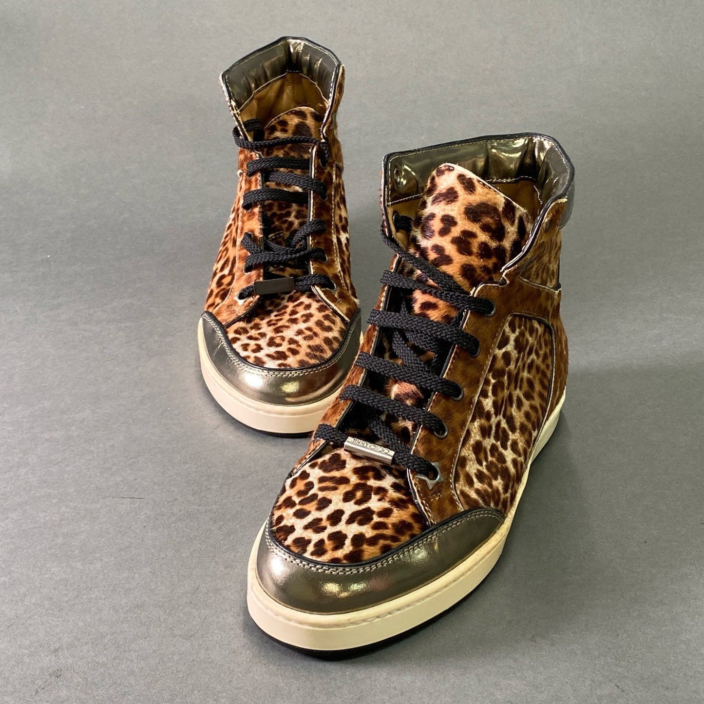 3e5 JIMMY CHOO ジミーチュウ ハラコ レオパード ハイカットスニーカー 35 1/2 ブラウン レザー シューズ イタリア製