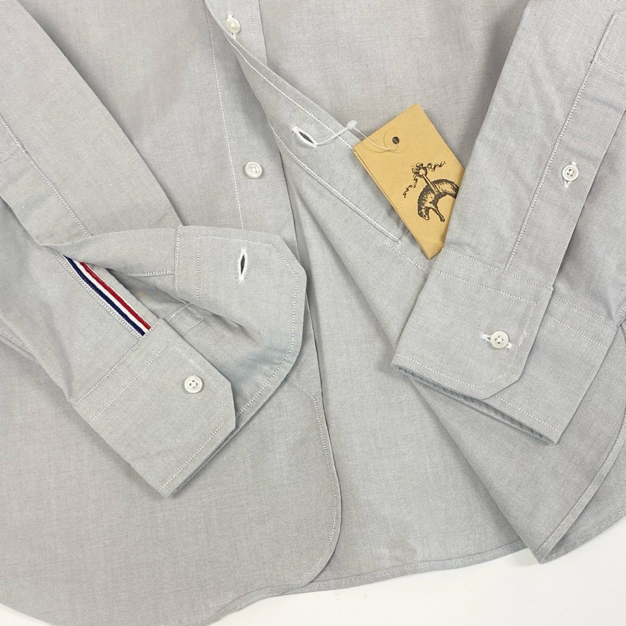 62g3 【タグ付き】BROOKS BROTHES ブルックスブラザーズ ブラックフリース トリコロールスリットデザイン オックスフォードシャツ ドレスシャツ サイズBB2 ライトグレー メンズ